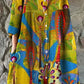 Women's Retro Art Geometric Split Color Pattern Shirt Style Cotton and Linen Dress