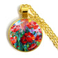 Stylish Poppy Pattern Glass Round Gold Necklace