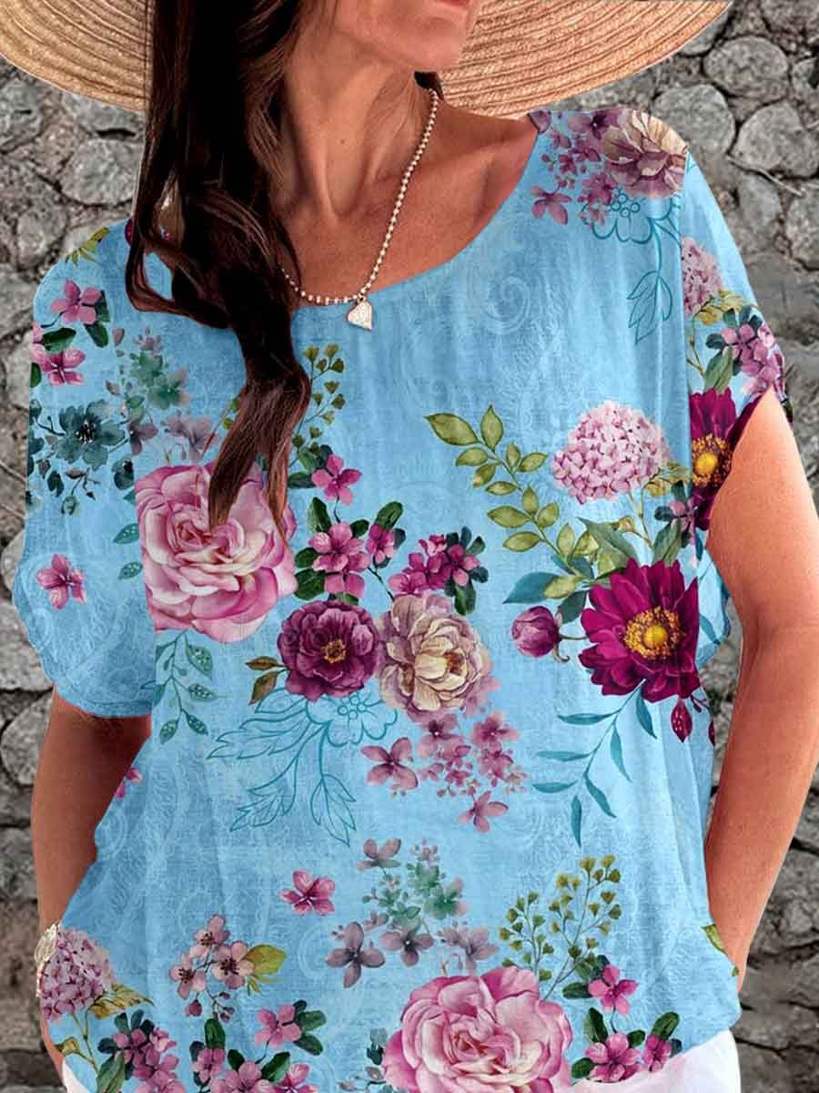 Women's Elegant Simple  Rose Floral Print Top