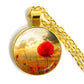 Stylish Poppy Pattern Glass Round Gold Necklace