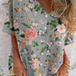 Women's  Rose Foral Pattern V-neck Shirt Style Cotton And Linen Top