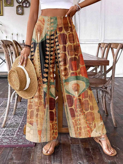 Women's Retro Abstract Geometric Art Flower Wide Leg Pants