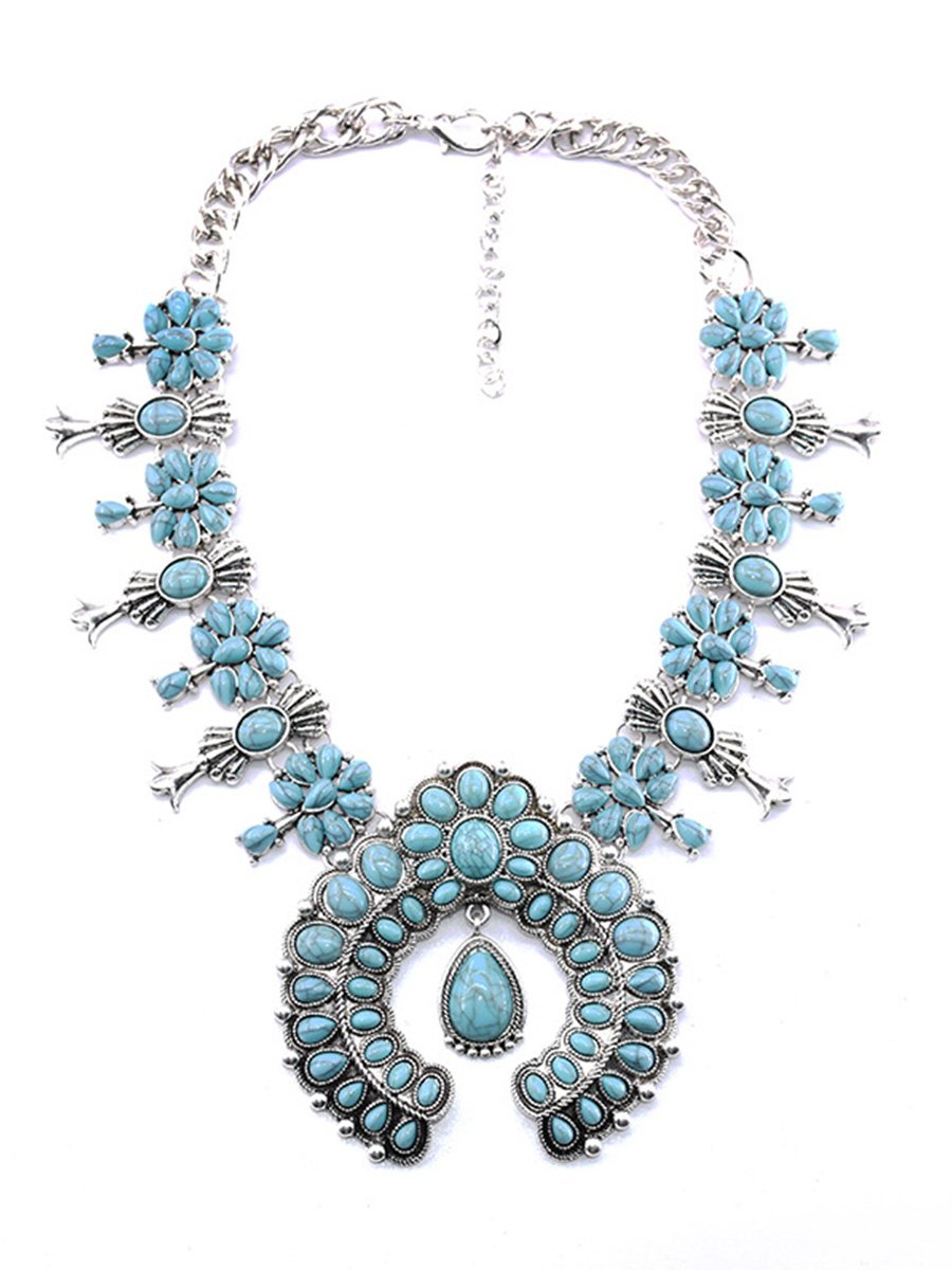 Boho Turquoise Flower Pendant Alloy Necklace