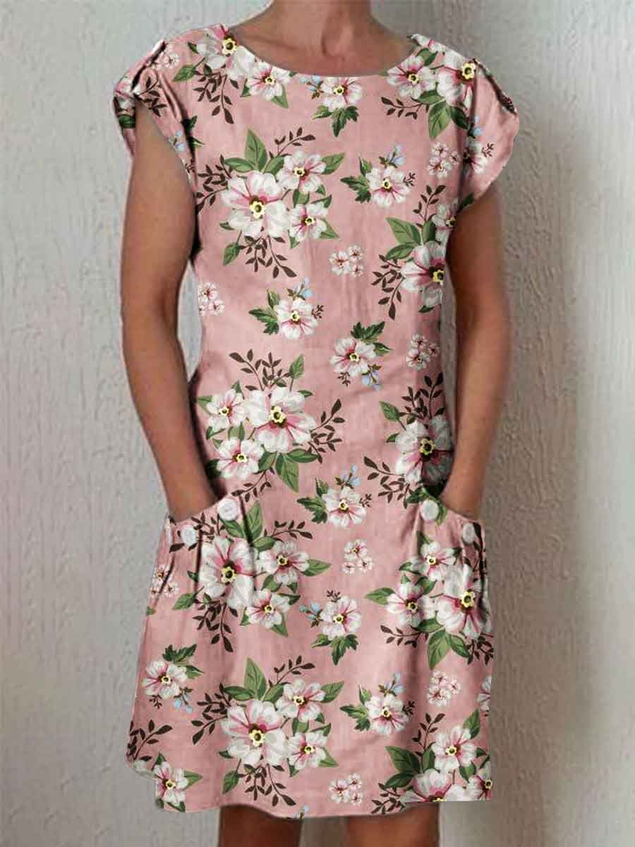 Women's Elegant Floral Pattern Crew Neck Dress