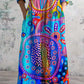 Women's V-Neck Colorful Bohemian Geometric Pattern Cotton And Linen Dress With Pockets