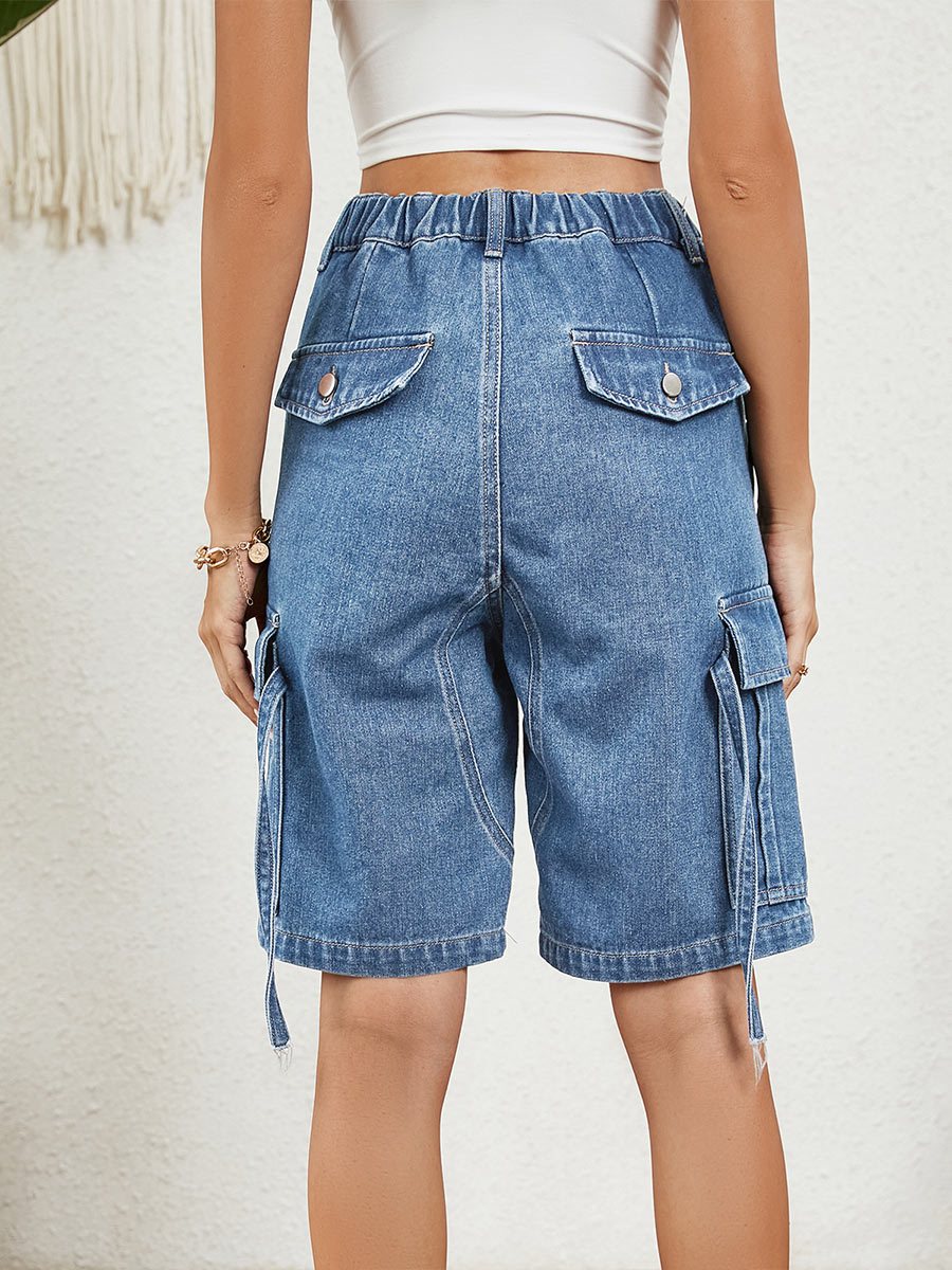 Women's Washed Personalized Denim Cargo Shorts