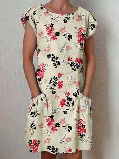 Women's Elegant Floral Pattern Crew Neck Dress