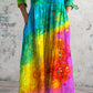 Women's V-Neck Rainbow Gradient Pattern Dress With Pockets