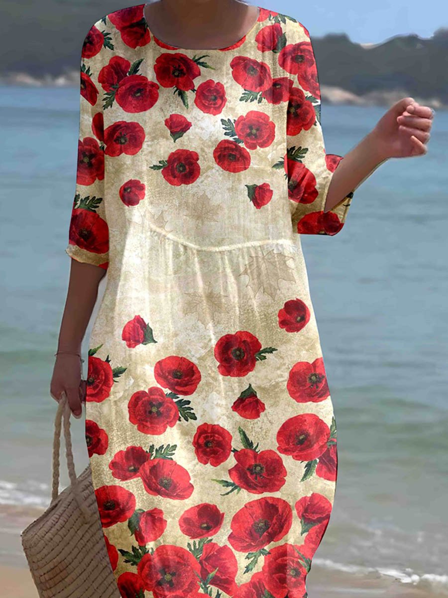 Women's Irregular Poppy Pattern Resort Dress