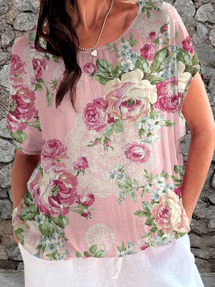 Women's Elegant Simple  Rose Floral Print Top