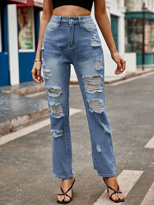 Women's Ripped Straight Distressed Jeans