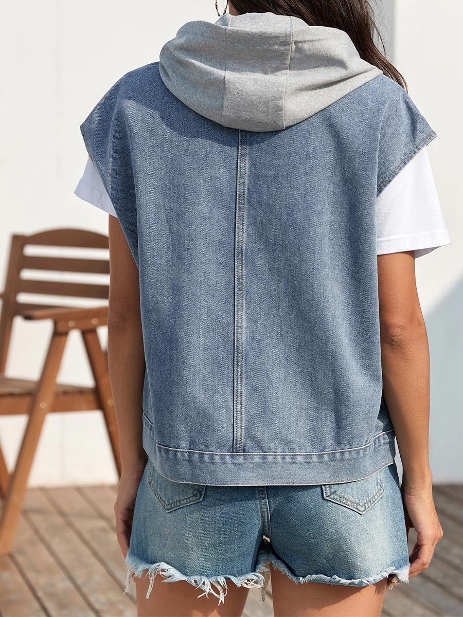 Women's Retro Denim Slim Washed Hat Vest