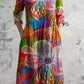 Women's Art Floral V-Neck Colorful Pattern Cotton and Linen Dress