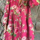 Women's Art Rose Floral Pattern Cotton and Linen Dress with Pockets