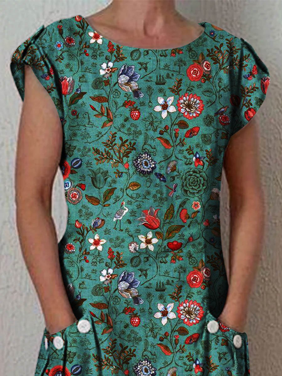 Women's Floral Art Casual Cotton Dress