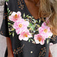 Women's Elegant Floral Pattern V-Neck Shirt Style Cotton and Linen Top