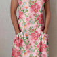 Women's Elegant Rose Floral Cotton and Linen Dress