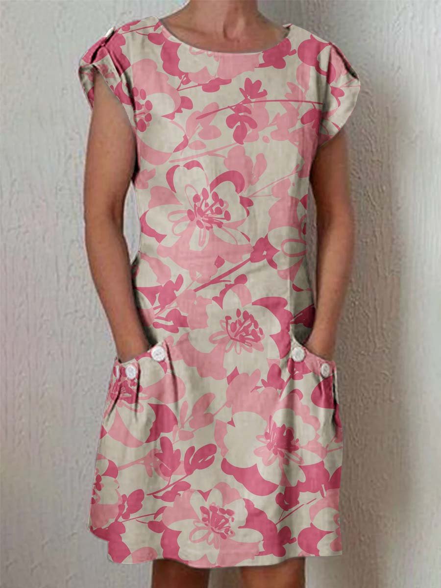 Women's Elegant Floral Pattern Crew Neck Dress