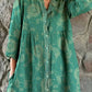 Women's Elegant Simple Shirt Style Cotton and Linen Dress with Decorative Floral Print