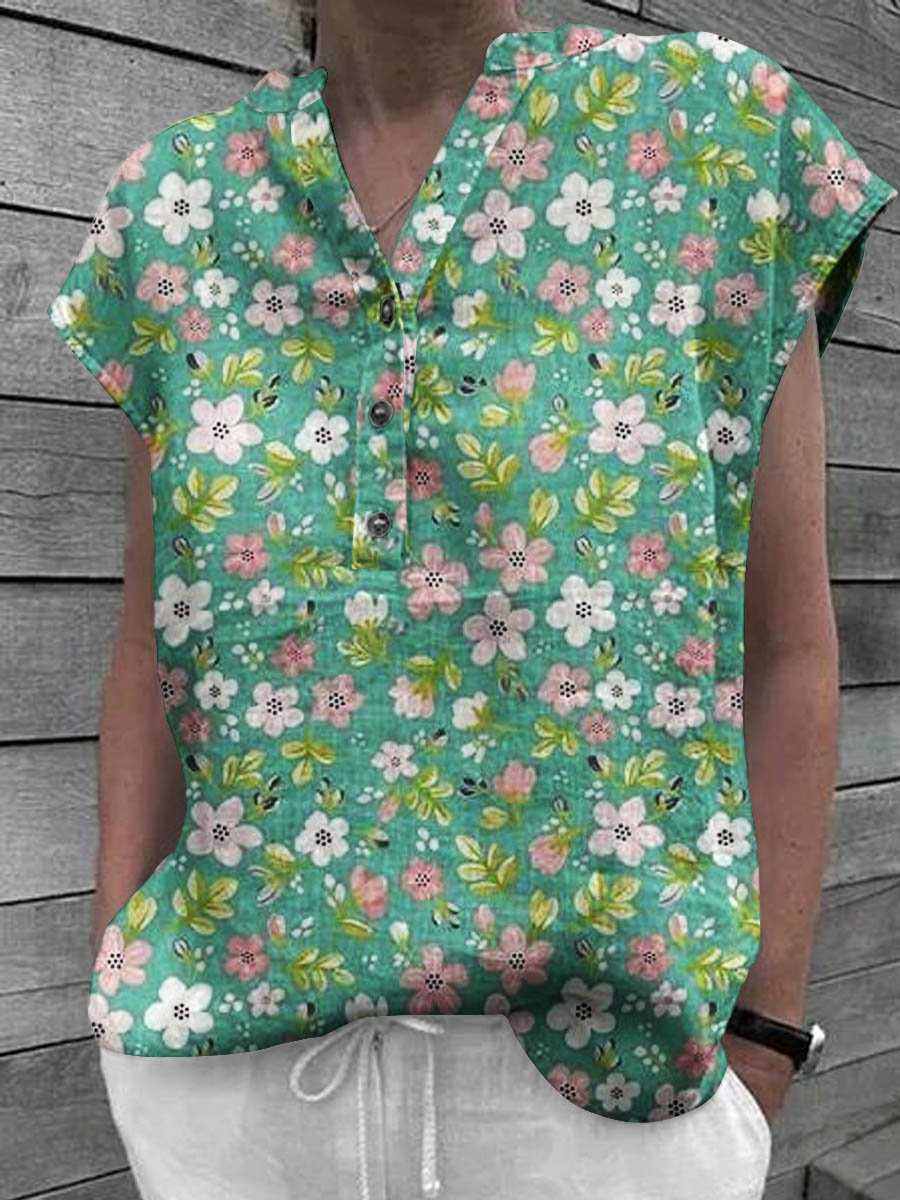 Women's Floral Art Casual Cotton Shirt Top