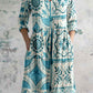 Women's Arty Bohemian Pattern V-Neck Cotton and Linen Dress