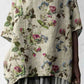 Women's Elegant Floral Pattern Cotton and Linen Top