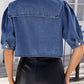 Women's Distressed Navy Neck Denim Jacket Top