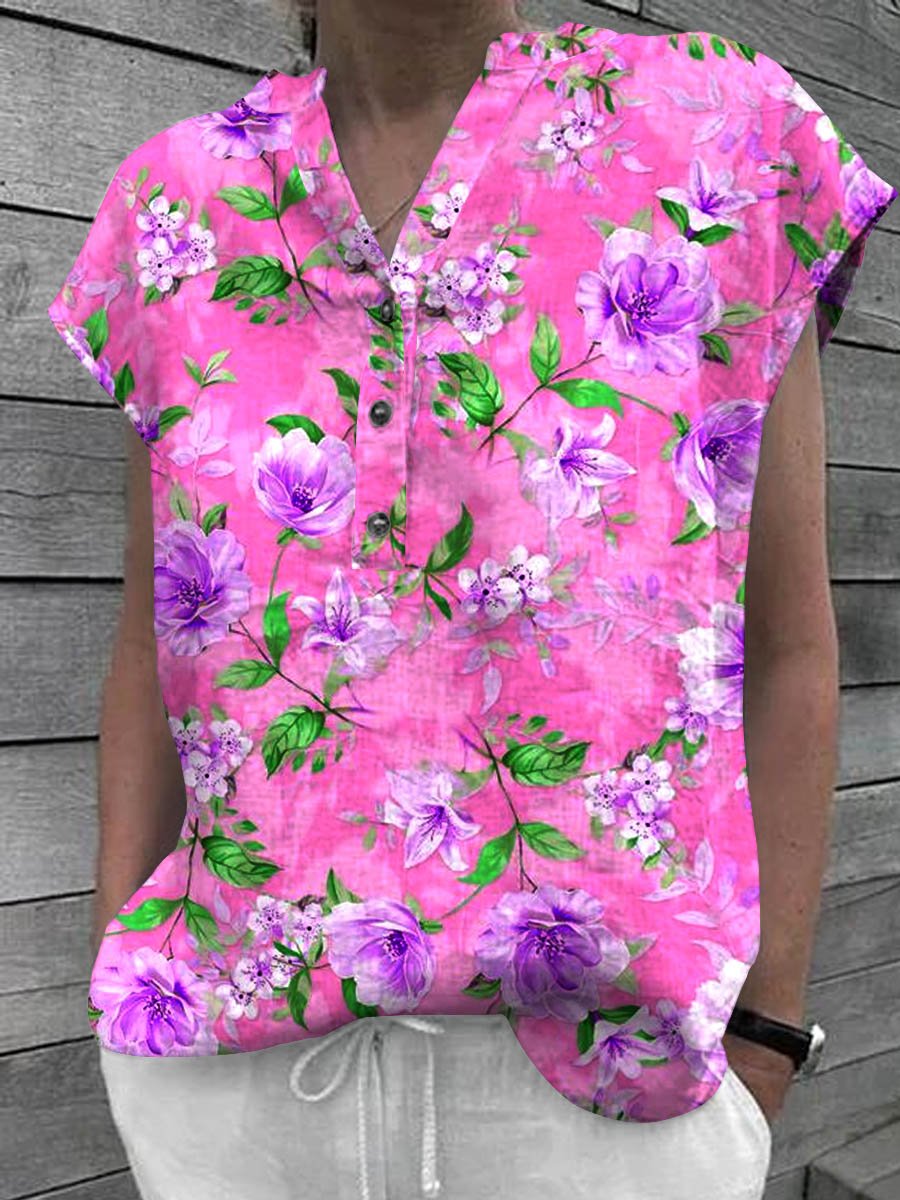 Women's Floral Art Casual Cotton Shirt Top