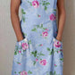 Women's Elegant  Rose Floral Cotton and Linen Dress