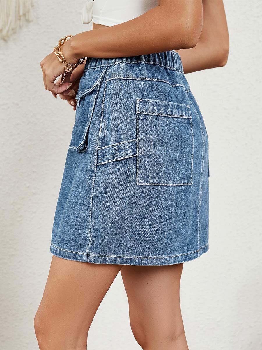 Women's Distressed Elastic Waist Denim Skirt