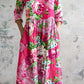 Women's Art Rose Floral V Neck Cotton and Linen Dress With Pockets