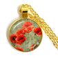 Stylish Poppy Pattern Glass Round Gold Necklace