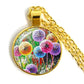 Stylish Poppy Pattern Glass Round Gold Necklace