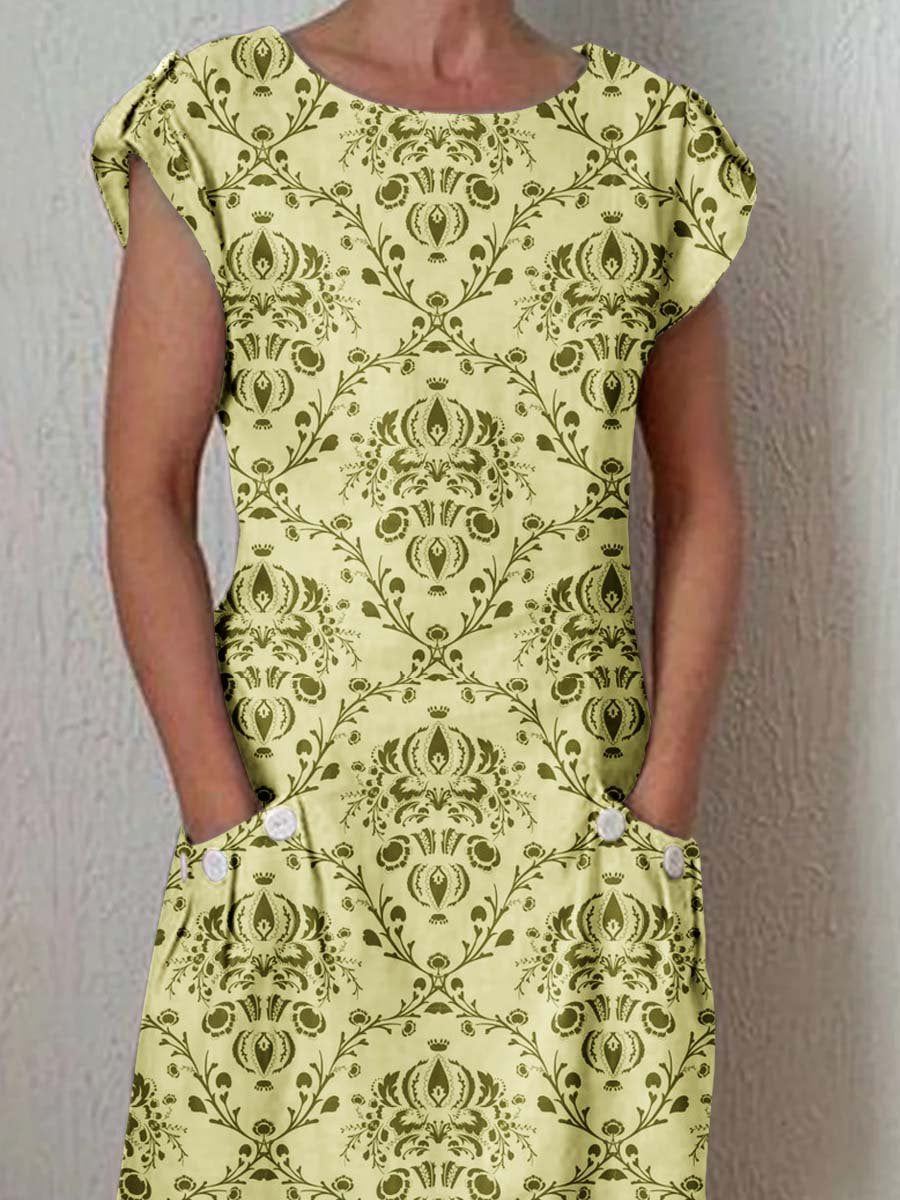 Women's Elegant Floral Pattern Crew Neck Dress