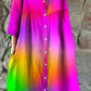 Women's Rainbow Color Gradient Print Elegant Simple Shirt Cotton and Linen Dress