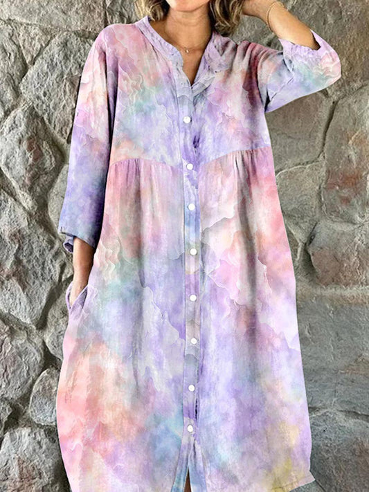 Women's Watercolor Gradient Art Print Flowing Dress