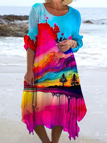 Women's Resort Style Splash Art Flowing Dress