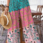 WWomen's Summer Floral Print Pattern Cotton Wide Leg Pants