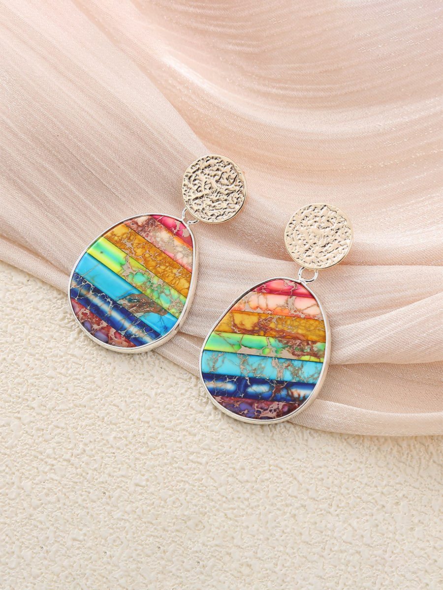 Women's Oval Multicolor Stone Earrings