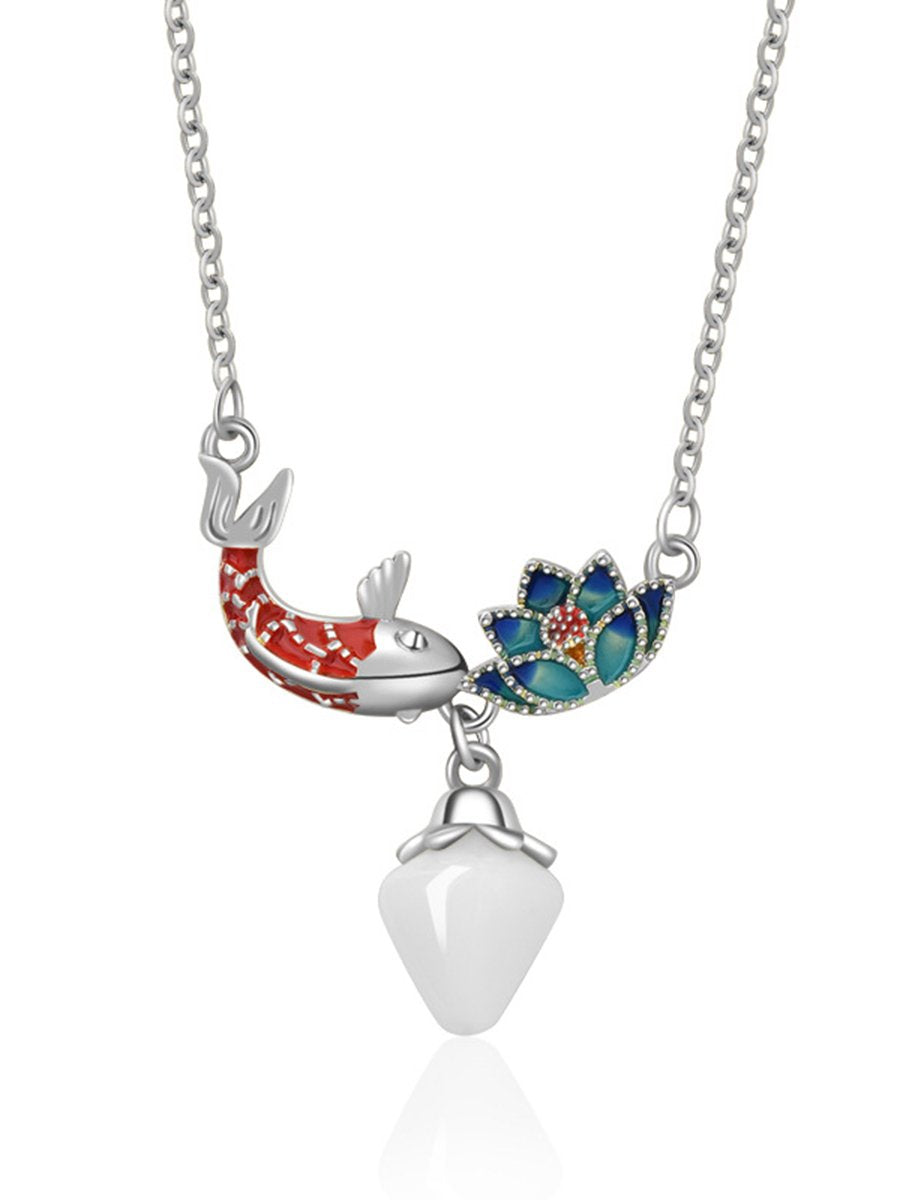 Women's Retro Ethnic Style Koi Lotus Pendant Necklace