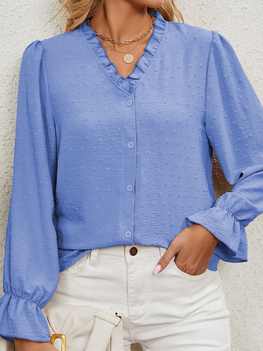 Women's Solid Color V Neck Chiffon Shirt