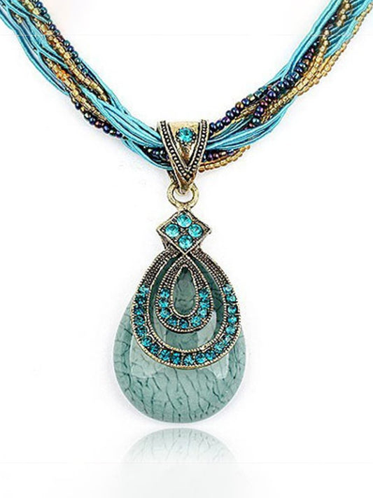 Bohemian Retro Ethnic Style Gemstone Drop Necklace