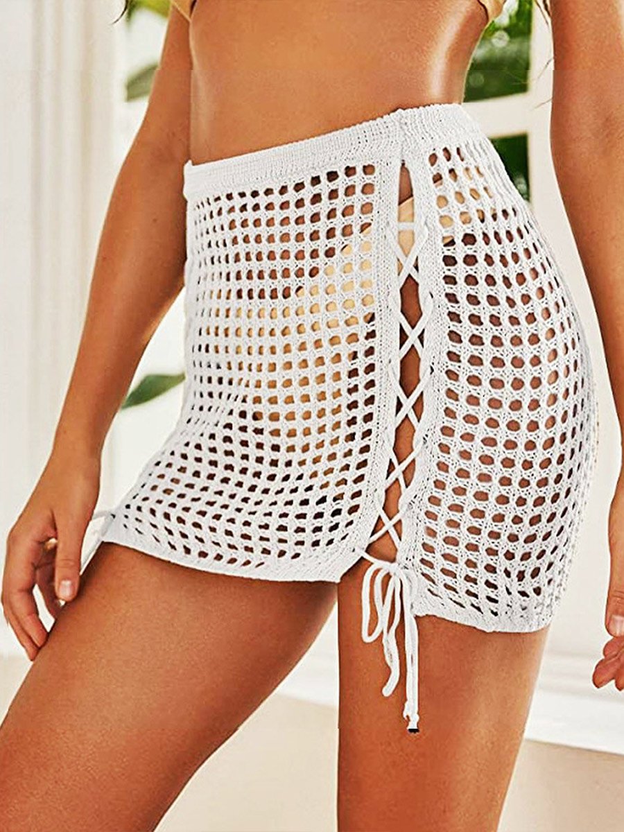 Women's Knitted Hollow Drawstring Bikini Skirt