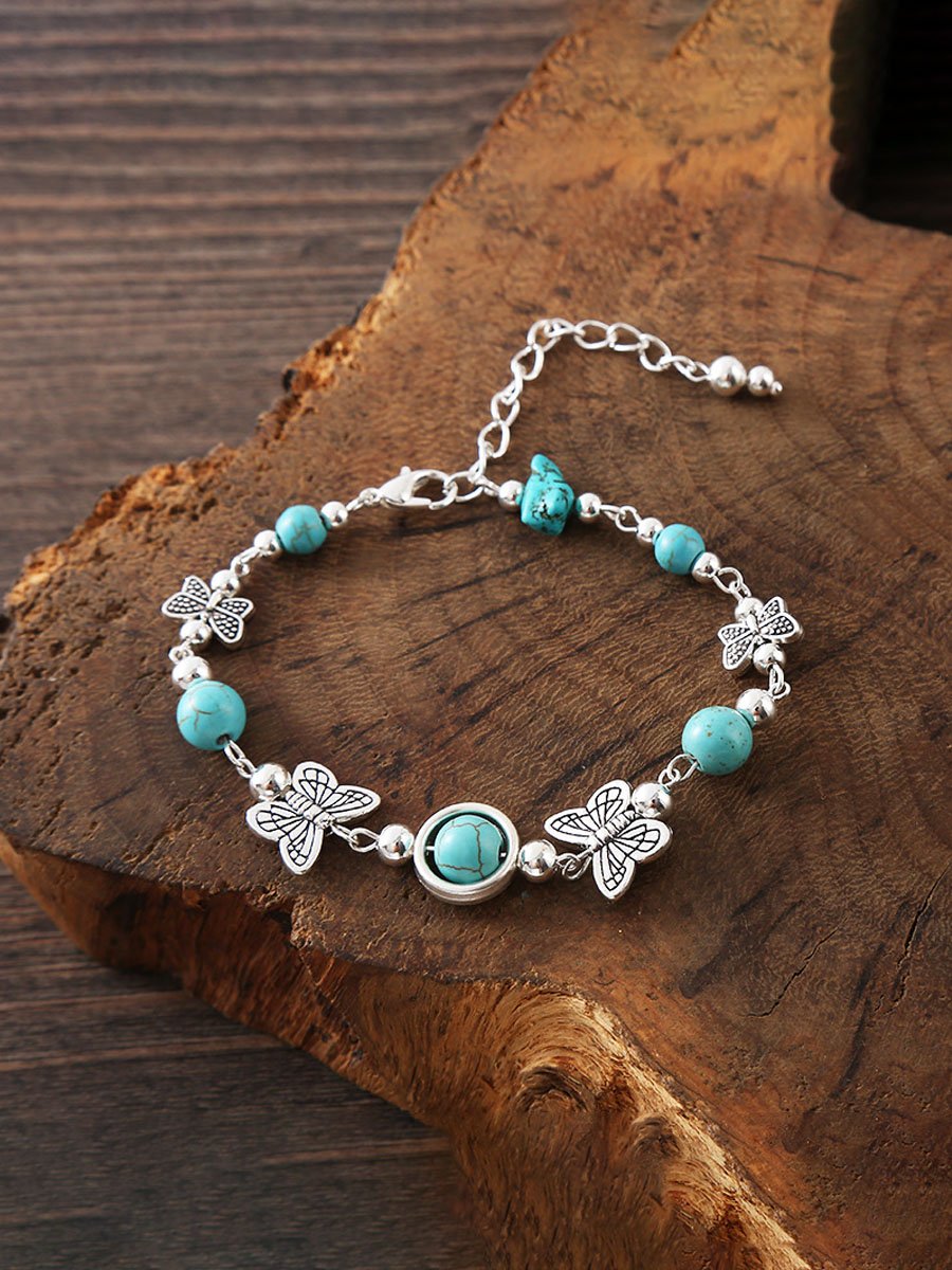 Bohemian Feather Turquoise Versatility Butterfly Necklace Set