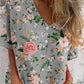 Women's  Rose Foral Pattern V-neck Shirt Style Cotton And Linen Top