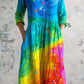 Women's V-Neck Rainbow Gradient Pattern Dress With Pockets