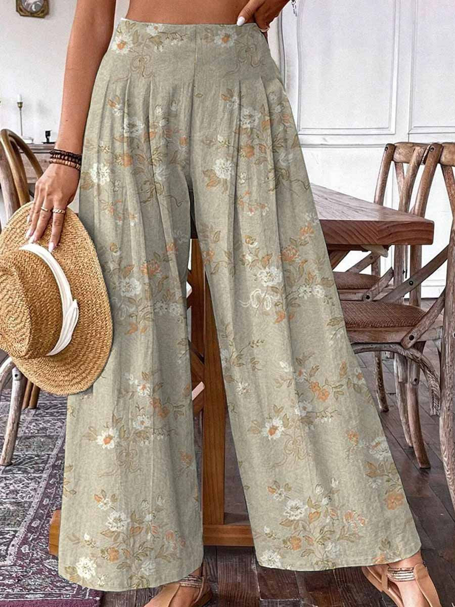 Women's Elegant Simple Floral Pattern Art Flower Wide Leg Pants