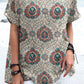 Women's Bohemian Geometric Floral Pattern Crew Neck Cotton and Linen Top