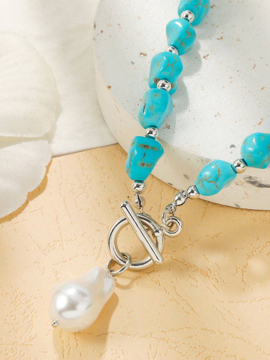 Retro Retro Turquoise Jewelry Bohemian Ethnic Style Turquoise Pearl Necklace for Women