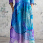 Women's Artistic Color Gradient V-neck Cotton And Linen Dress